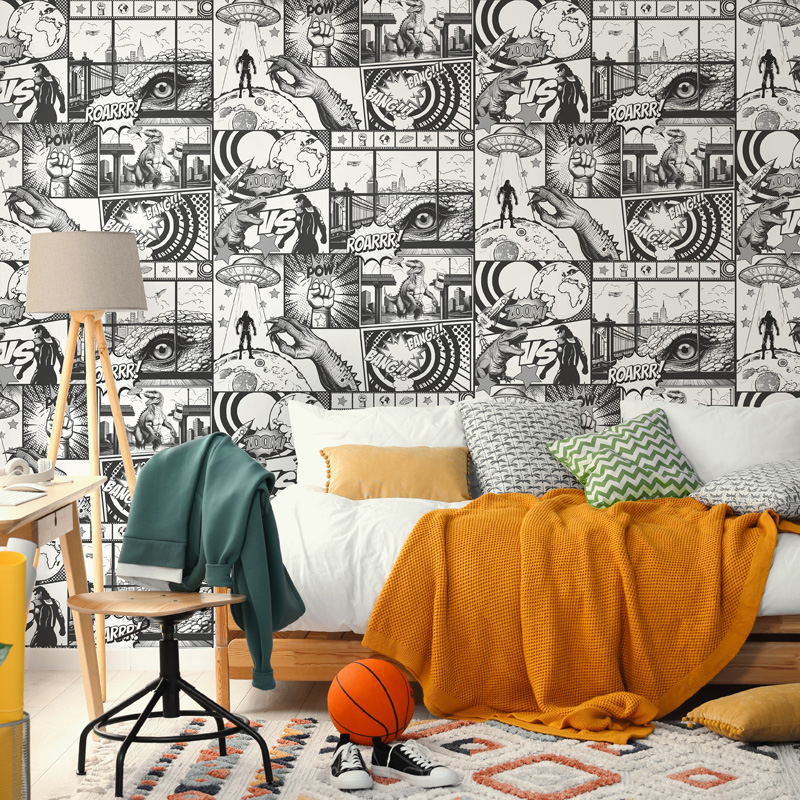 Papel pintado juvenil blanco y negro